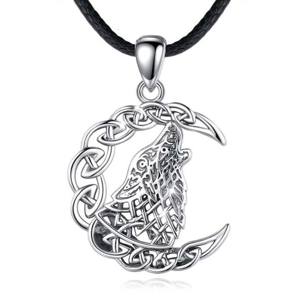 Merryshine 925 prata esterlina masculina celta viking joias lua lobo colar pingente7715841
