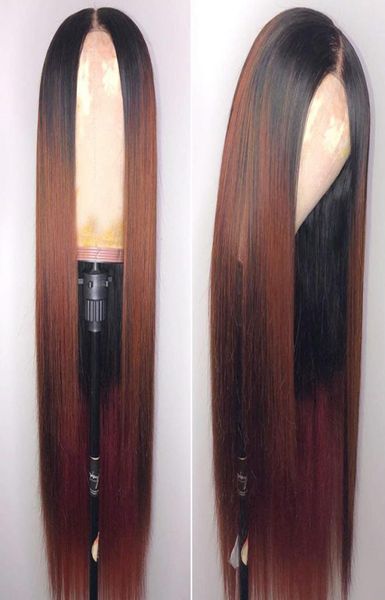 Parrucche anteriori in pizzo per capelli umani Ombre Two Tone T1B30 Capelli vergini brasiliani lisci serici 130 Densità nodi candeggiati Parrucche piene di pizzo G2189503