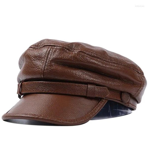 Berets homens mulheres chapéu de couro outono inverno motocicleta vintage octagon boné casual abóbora plana boina