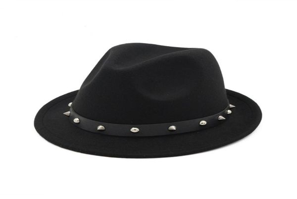 Britischer Stil Unisex Wollfilz Jazz Cap Mode Fedora Hüte mit Nieten Männer Frauen Herbst Winter Hüte für Männer Frauen Gentleman Hat5306788