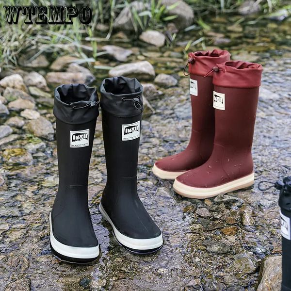 Botas de borracha femininas pés amarrados à prova d'água botas de chuva antiderrapante casais ao ar livre sapatos únicos botas de chuva de tambor longo homens 231226