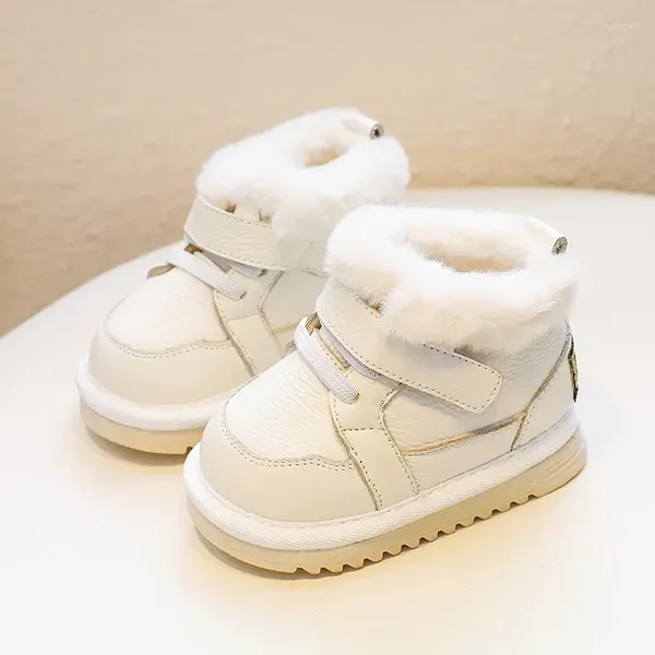 Зимние ботинки для маленьких мальчиков, однотонные плюшевые теплые первые ходунки для детей 0-3 лет, детская обувь для девочек на мягкой зимней нескользящей подошве