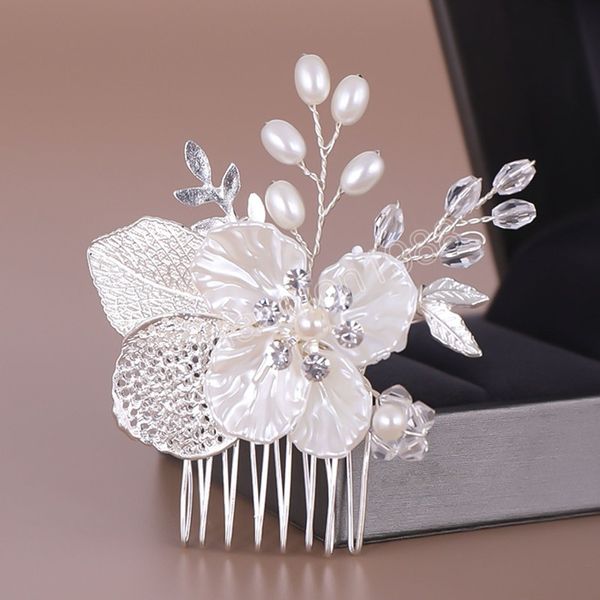 Pettine per capelli con fiore piccolo Accessori per capelli da sposa per ragazze Perline con strass Forcina Semplici diademi color argento Gioielli per capelli da sposa