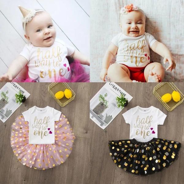 Vestidos meio caminho para um vestido de festa de aniversário tutu bolo outfits infantil bebê meninas rosa bonito conjunto verão manga curta roupas terno