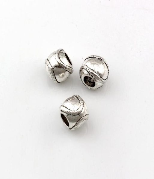 100 pezzi argento antico in lega di zinco sport distanziatori da baseball perline con foro grande per creazione di gioielli collana braccialetto accessori fai da te F17108393