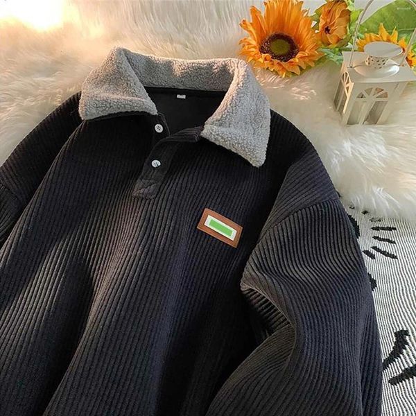 Felpe con cappuccio da uomo Maglione con risvolto in velluto a coste Giacca in lana di agnello autunno e inverno Camicia a collo lungo Felpa con ciuffi