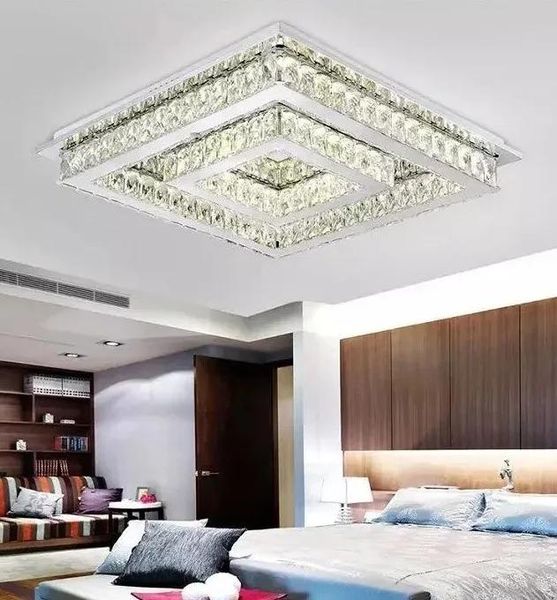 Lampadari LED Lampadari moderni quadrati in cristallo in acciaio inossidabile Lampadari a LED per camera da letto Foyer LLFA