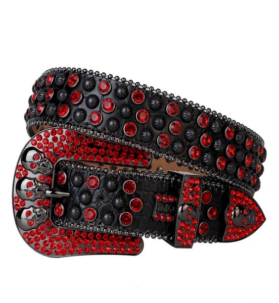 Cintura Western Cowboy Bling Siam con strass di cristallo Cintura nera in pelle di coccodrillo con borchie con chiodi di zucca Fibbia rimovibile per uomo4603965