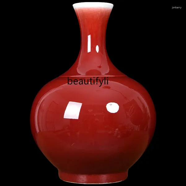 Вазы Китайская керамическая ваза Большая запеченная в печи Лан Красное украшение для прихожей, винный шкаф, гостиная, дом