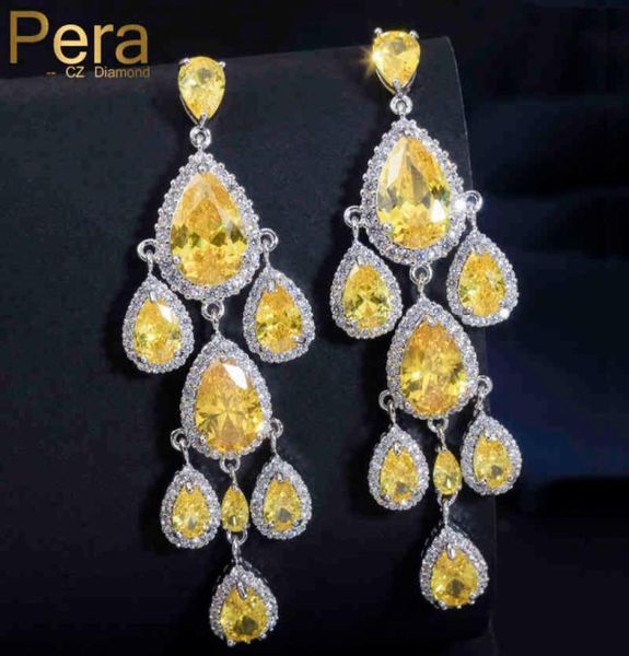 Pera di lusso pendenti lampadario forma accessori gioielli orecchio grande goccia d'acqua gialla pietra di cristallo pavimenta orecchino lungo per le donne E2587084500
