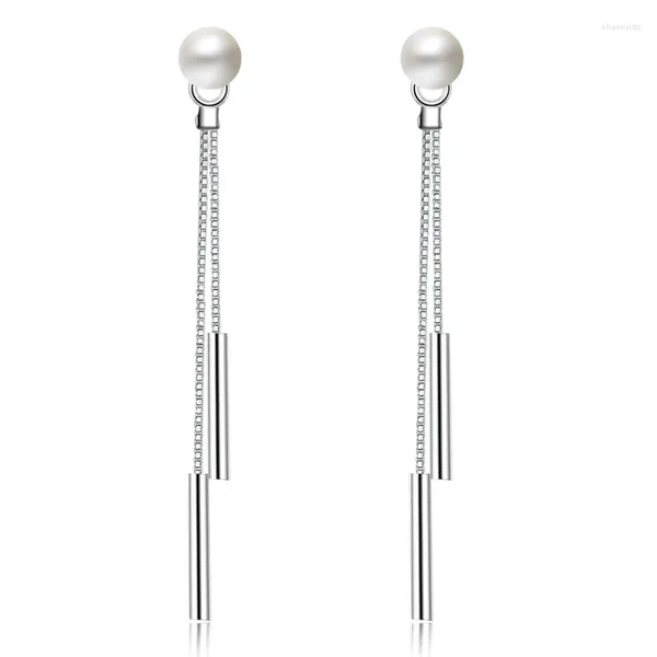 Orecchini pendenti Orecchini placcati in argento Perla a catena lunga Bar Nappa Goccia per le donne Regalo di nozze Lady Girl Gioielli di moda