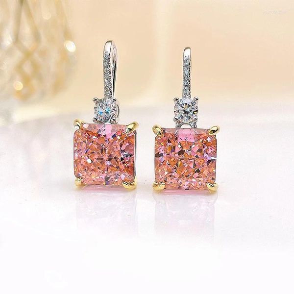 Ohrstecker aus künstlichem Papalacha-Rosa-Orange, eingefasst in reinem Silber mit trendigem Diamanten mit hohem Kohlenstoffgehalt E150