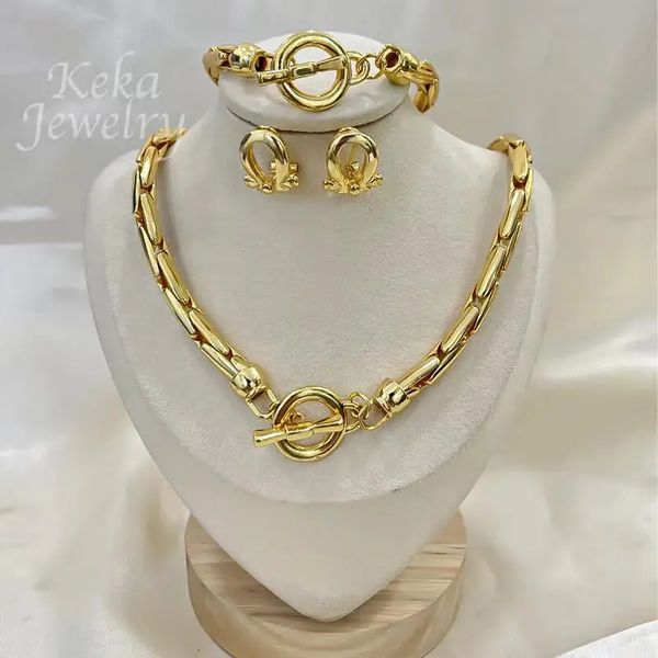 Dubai conjunto de jóias 3 pçs pulseira colar brincos conjuntos para mulher 18 k banhado a ouro link corrente decoração moda acessório de casamento presente 231226