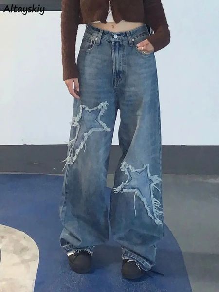S-4XL jeans mulheres harajuku namorado chique streetwear simples americano retro calças largas faculdade cintura baixa moda verão 231226