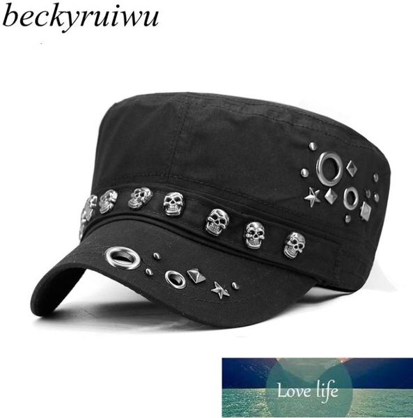 Beckyruiwu adulto hip hop punk rock crânio rebite plana chapéus de pico masculino primavera e outono bonés de beisebol ajustados fábrica especialista de6153200
