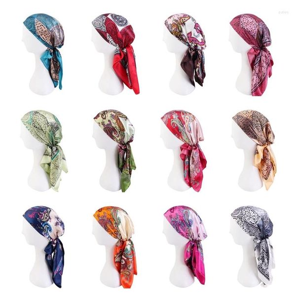 Roupas étnicas Lenço de seda vintage feminino paisley impressão lenço primavera moda acessórios para o cabelo foulard pour cheveux hijab 90 90cm