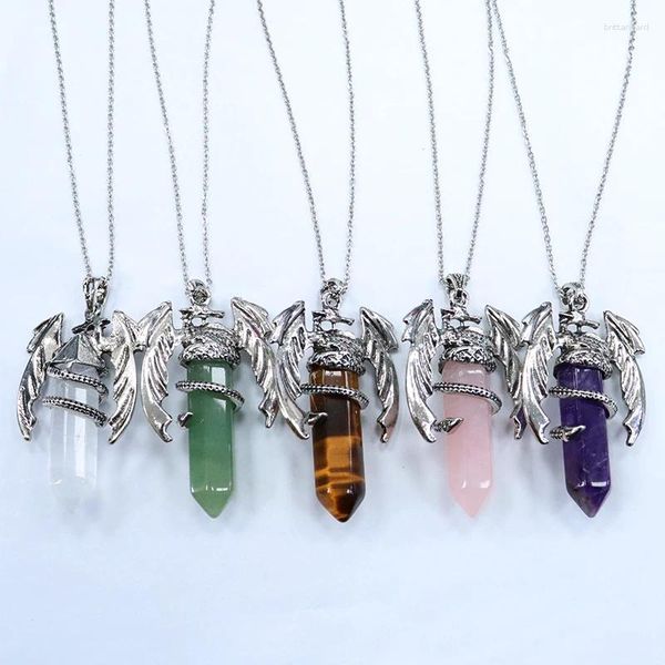 Anhänger Halsketten Natürliche Stein Heilung Rosa Quarz Drache Sechseckiges Pendel Kristall Rock Für DIY Schmuck Machen Halskette Zubehör 1pc