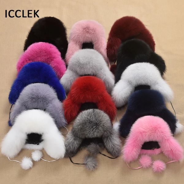 Bambini Russo Colbacco Cappello da neve Inverno Caldo Peluche Bomber Cappelli Ragazzi Ragazze Vera Pelliccia con Paraorecchie Antivento Bambini Trapper Cap 231225