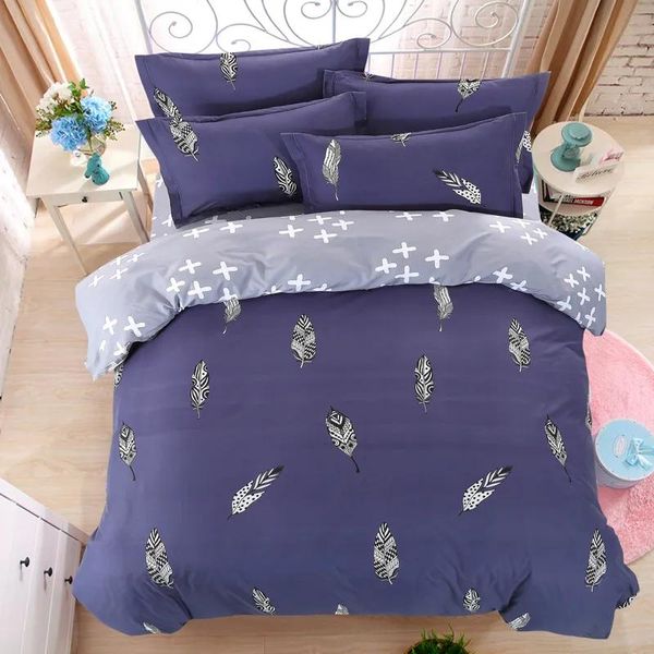 Sets Großhandel LUCKY TEXTILE Bettwäsche-Set mit Federn, King-Size-Größe, blauer Bettbezug, Bettlaken, Queen-Size-Bett, moderne Bettwäsche für Erwachsene, Gitterstreifen