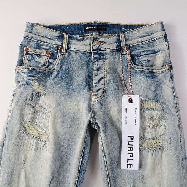 Lila Jeans Designer-Jeans für Herren, schmal geschnittene Motorradhosen, zerrissene Patchwork-Luxus-Punkthosen, rundum, lila Markenjeans im Großhandel