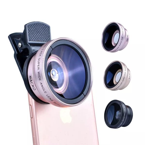 Профессиональный комплект 2 в 1 со сверхширокоугольным объективом 0,45X и макрообъективом 12,5X. Комплект объективов для фотоаппаратов сотовых телефонов для смартфонов iPhone и Android.
