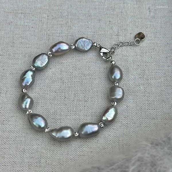 Strand Minar 2023 Ankunft 7-8mm Grau Farbe Barock Süßwasser Perle Perlen Armband Für Frauen Silber Überzogene Kupfer armbänder