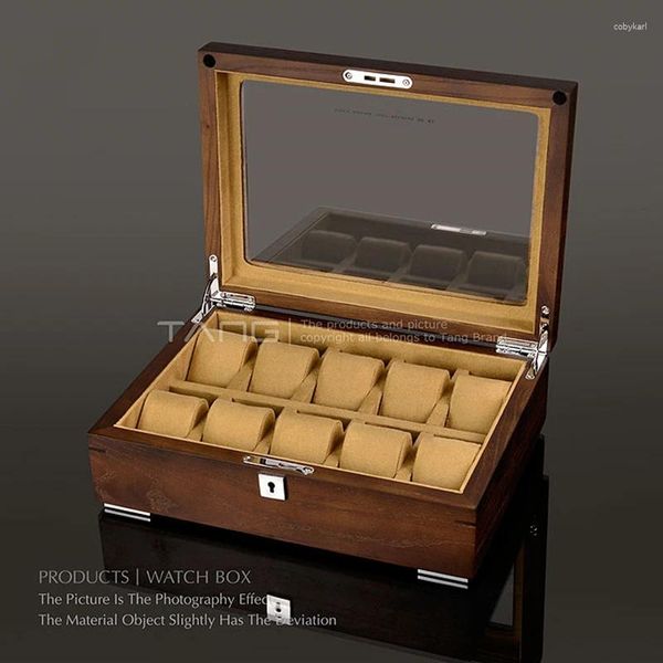 Caixas de relógio 10 slots caixa de madeira caixa de armazenamento organizador sólido suporte de madeira para homens presente de moda