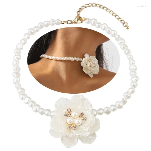 Ожерелья с подвесками, элегантное ожерелье с цветком камелии, колье с имитацией жемчуга, воротник, цепочка на шею, модные украшения на ключицы