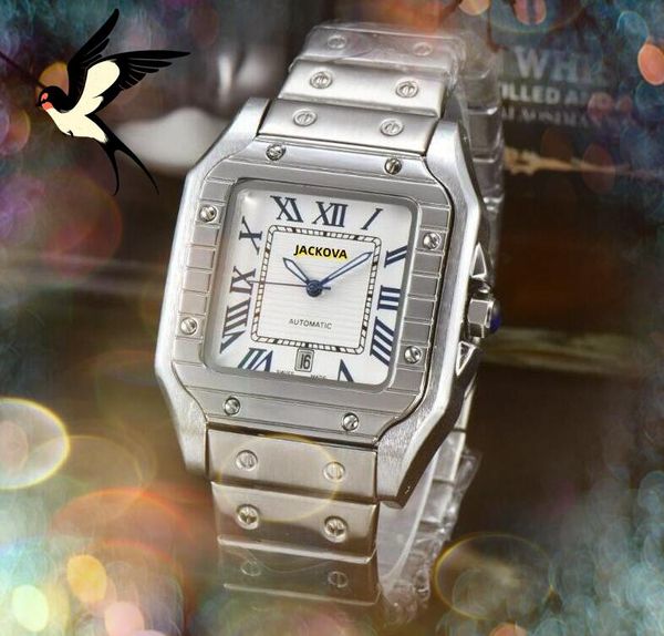 Linea quadrata quadrante scheletrato data automatica orologi da uomo All the Crime Super Mens cinturino in acciaio inossidabile completo movimento al quarzo orologio braccialetto a catena in oro orologio da polso regali