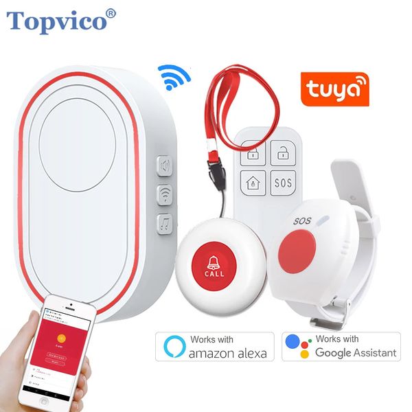 Topvico inteligente wifi botão de pânico para idosos sos alarme sem fio cuidador pager alerta queda chamada emergência alexa google casa tuya 231226