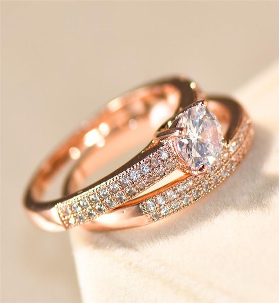 choucong Anello nuziale con diamante in cristallo brillante set di alta qualità 18KT oro rosa riempito gioielli di moda promessa anelli di fidanzamento For1756597