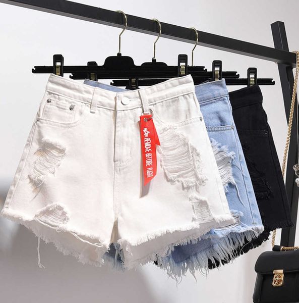 2024 sommer Hohe Taille Denim Shorts Frauen Plus Größe 5xl Lose Loch Quasten Harajuku Hot Pants Sexy Jeans Kurze Mädchen frühling