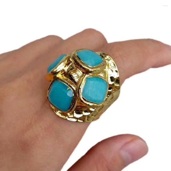 Anillos de racimo YYGEM 13 mm azul jade chapado en oro anillo ajustable mujeres joyería regalos de aniversario