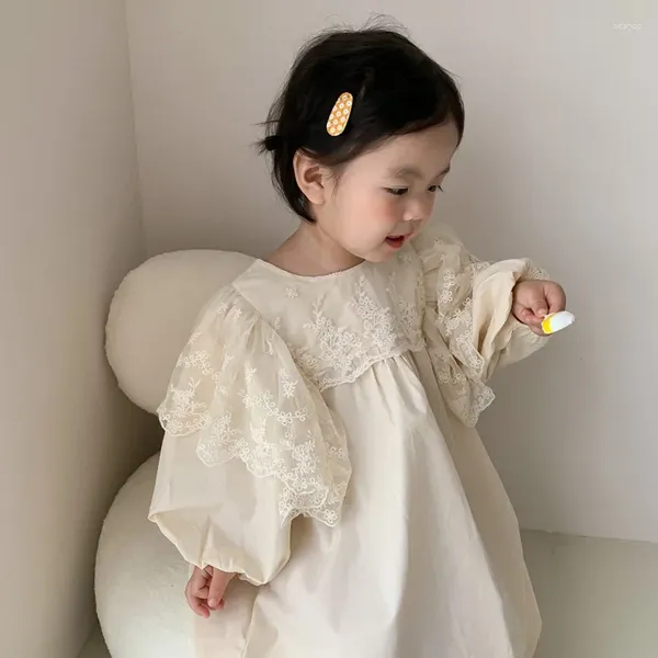 Vestidos de menina 2023 coreano princesa para meninas primavera rendas bebê algodão aline vestido fada puff manga longa festa pano crianças