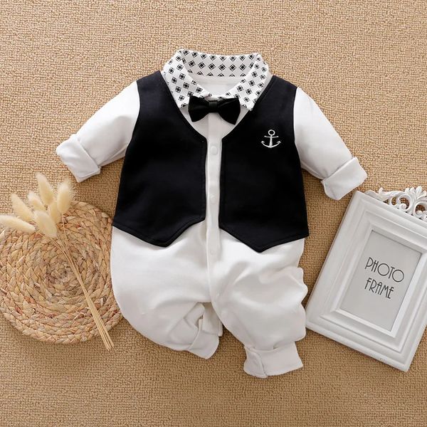 Bebê menino roupas macacão 0 a 3 6 9 12 18 meses nascidos macacão playsuits macacão criança cavalheiro traje outfits 231226