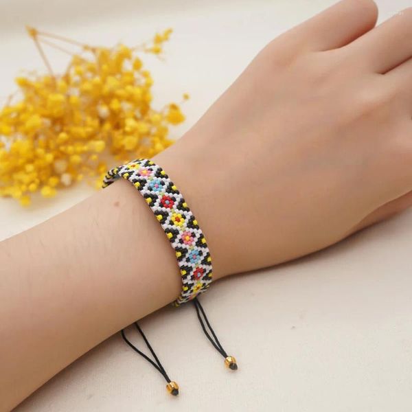 Strang-Perlen-Armband, handgewebt, Einfachheit, verstellbar, Originalität, Mode, Pfau, kleiner Gänseblümchen-Buchstabe, Böhmen, Unisex, Reis B
