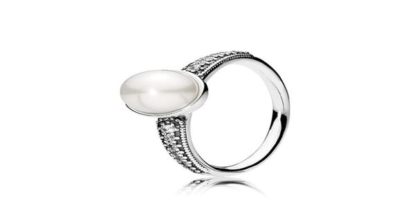 Размер США 6, 7, 8, 9, обручальное кольцо с натуральным жемчугом, оригинальный бокс-набор для элегантных колец из стерлингового серебра 925 пробы с CZ и бриллиантами7496150