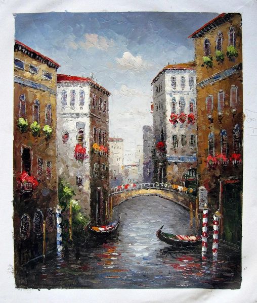 Gemälde schöne Venedigszene, echte handbemalte Kunstölmalerei auf dicker Qualitätsmuseumqualität in mehreren Größe ausgewählt