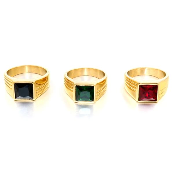 Novo ouro azul vermelho cor homens mulheres hip hop gem anéis de alta qualidade 14k ouro amarelo com pedra moda simples masculino anel jóias