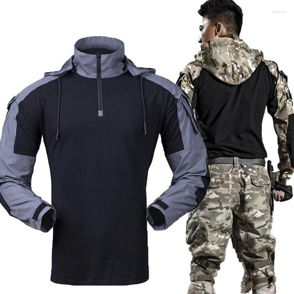 T-shirt da uomo 2023 Camicia da combattimento tattica da uomo Manica lunga Abbigliamento militare Soldati Esercito Con cappuccio Capispalla solido Ripstop Top Drop