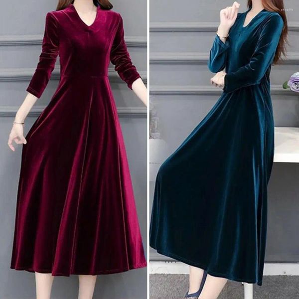 Lässige Kleider, schickes Partykleid, schmale Passform, Herbst, Bankett, großer Saum, reine Farbe, warm