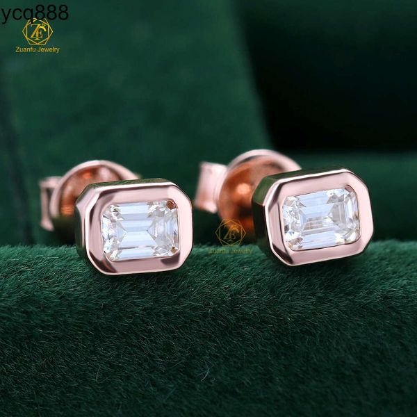 Hot Selling Drop Shipping 925 Sterling Silver Emerald Cut Moissanite Diamond Rose Gold Stud Brincos com Certificado GRA