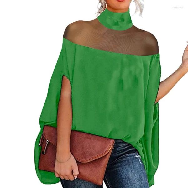 Camisetas femininas limãogor moda batwing mangas transparentes blusas de pescoço alto 2023 verão causal saindo topos para mulher