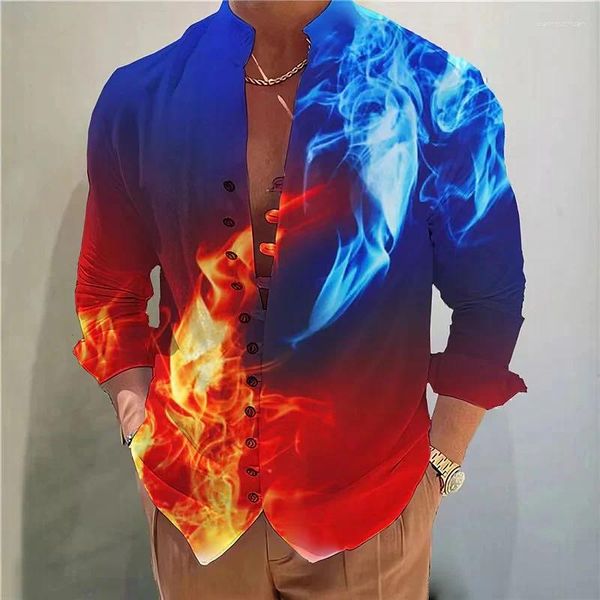 Camisas casuais masculinas deslumbrantes 3d impressão designer streetwear abotoado moda tops elegante manga longa social 2024