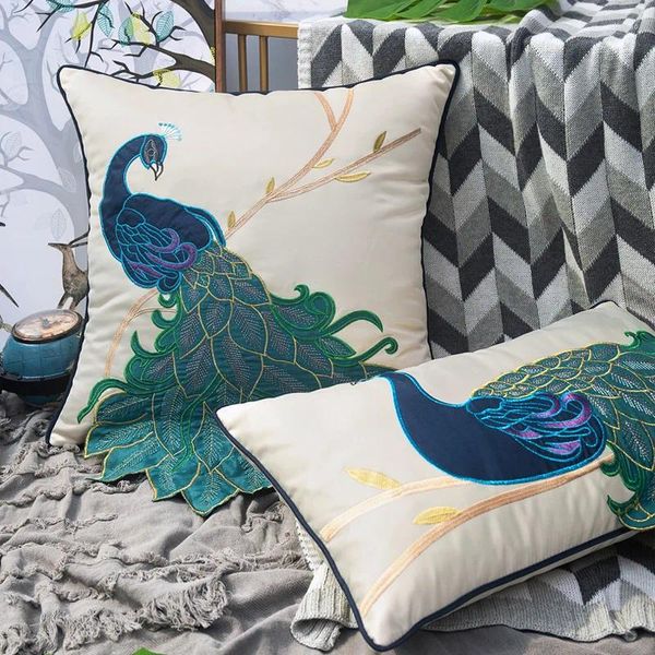 Yastık Çin tarzı tavus kuşu işlemeli kapaklar dekoratif yüksek uç ışık lüks yastıklar dekor ev oturma odası kanepe çantası