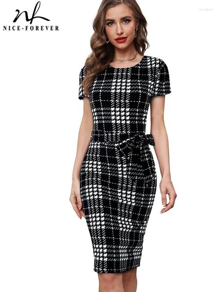 Abiti da festa Nice-Forever Summer Women Classy Plaid Print Formale Business Office Abito vintage elegante aderente B776