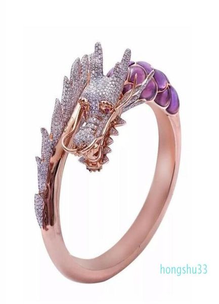 Squisito oro rosa moda unico drago cinese anelli regalo festa di fidanzamento gioielli da sposa regalo misura dell'anello 610 G433324880
