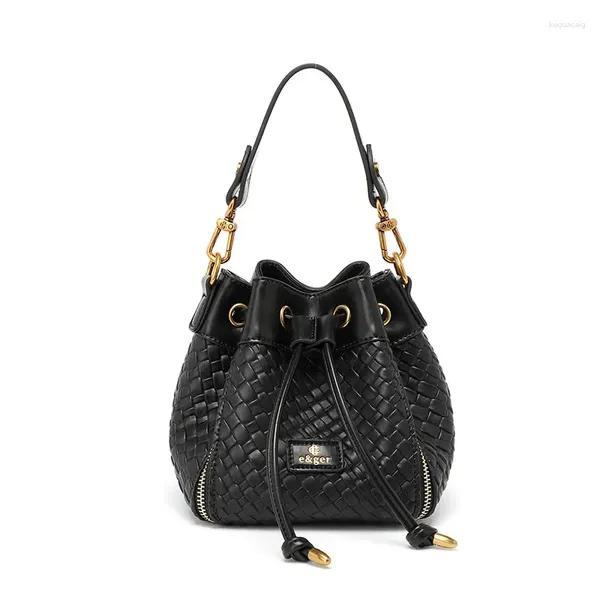 Вечерние сумки тканая сумка маленькое ведро весенне-летняя сумка на шнурке подмышками через плечо черная для женщин