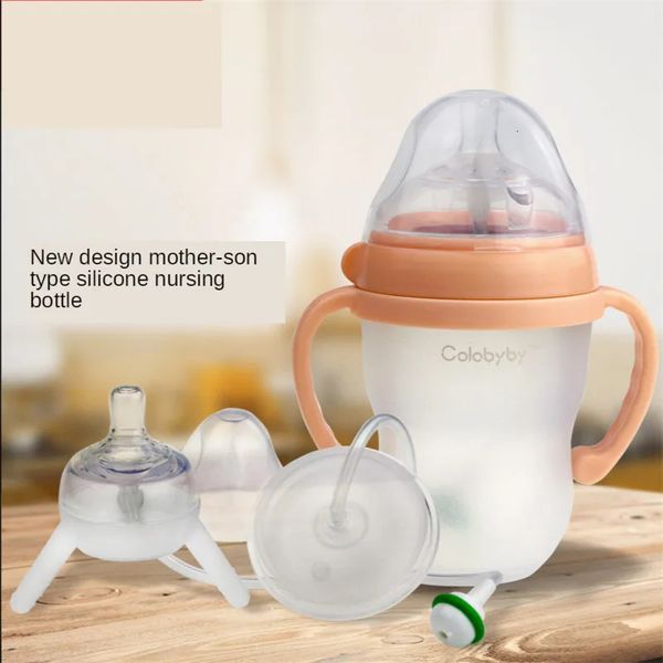 Garrafa de alimentação de silicone para bebês, copo para crianças, treinamento de água com separação de canudo longo, antiqueda, nascido 231225