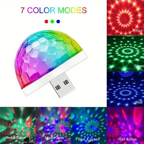 1-teiliges USB-Mini-Disco-Licht, Party-Lichter, Ball-Sound aktiviert, DJ-Disco-Kugel-Bühnenlichter – mehrfarbiges LED-Auto-Atmosphärenlicht, magisches Stroboskoplicht, Pool, Club, Karaoke